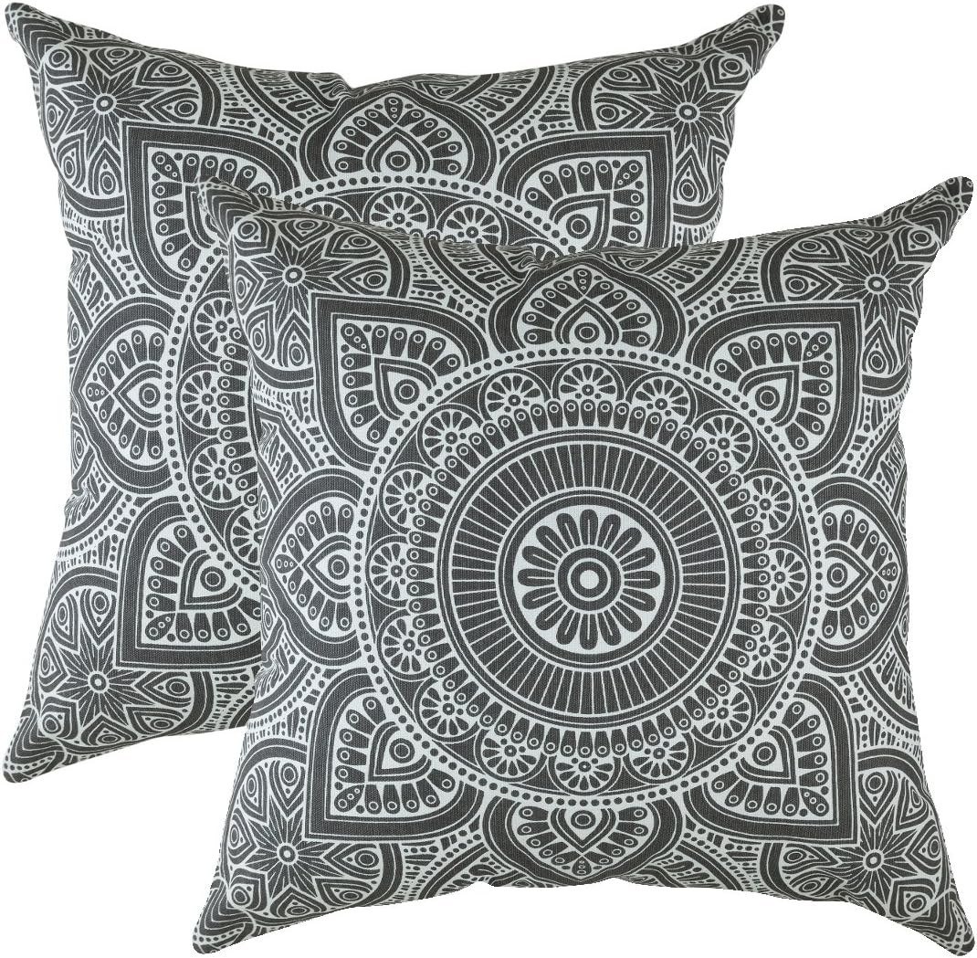 TreeWool (Pack of 2 Decorative Throw Pillow Covers Mandala Accent in 100% Cotton Canvas for Sofa, Couch, Bedroom, Home Decor (20 x 20 Inches, Graphite Gray)