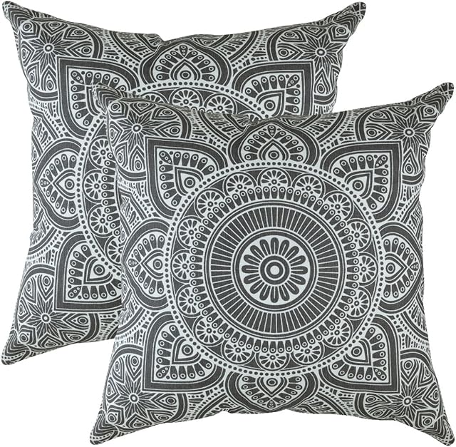 TreeWool (2 Pack Mandala Accent Cushion Covers in Cotton Canvas (45 x 45 cm / 18 x 18 Inches, Graphite)