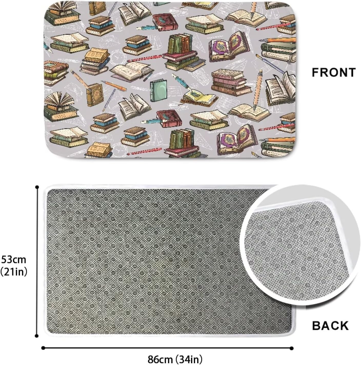 Book Welcome Door Mat, Non Slip Backing, Easy Clean, Indoor Door mat for Entry Way