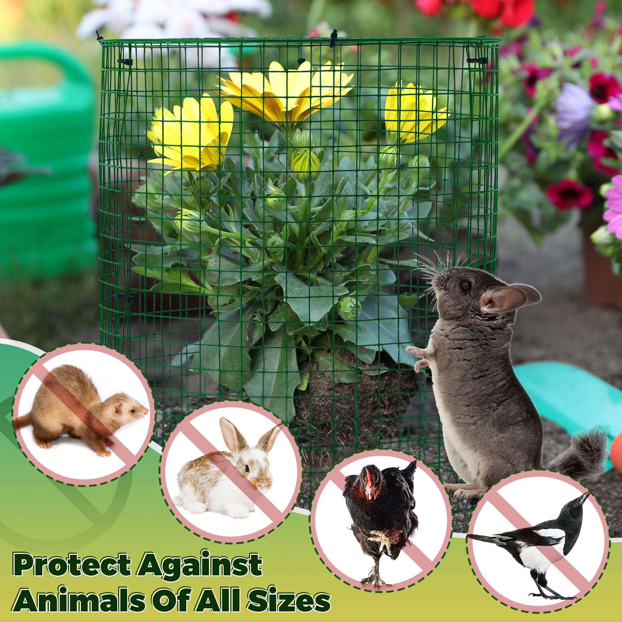 Hiboom Confezione da 6 protezioni per piante da giardino con paletti, rete metallica e coperture staccabili, per tenere lontani gli animali dei conigli, copertura in filo di pollo per proteggere il