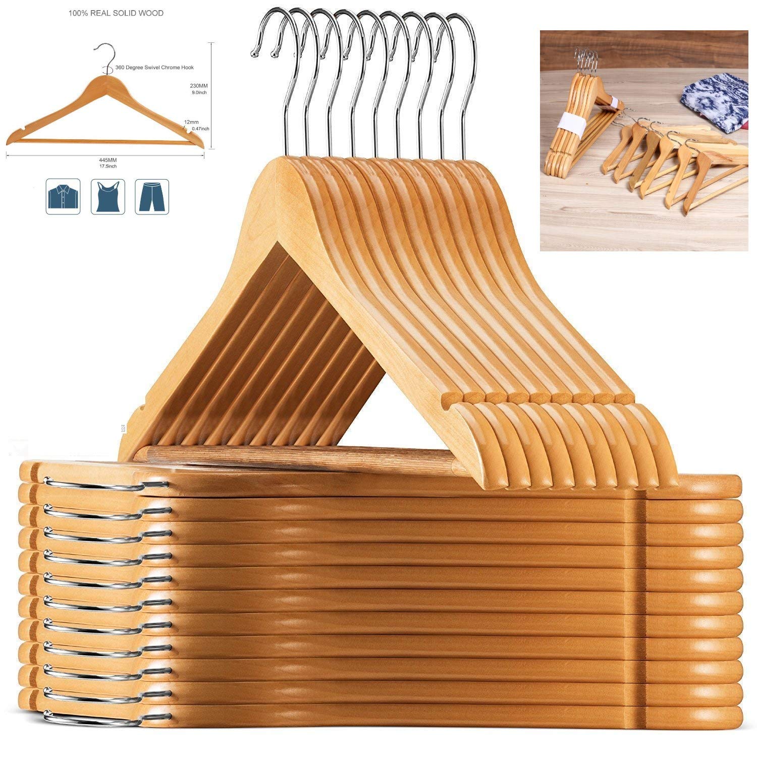 Rollyware Wooden Cloth Hangers Heavy Duty Wooden Hangers For Coats
