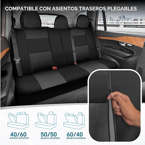 Miniatura 4 de BDK PolyPro Juego completo de fundas para asientos de auto en color carbón sobre negro, con división delantera y trasera, fácil de instalar, fundas