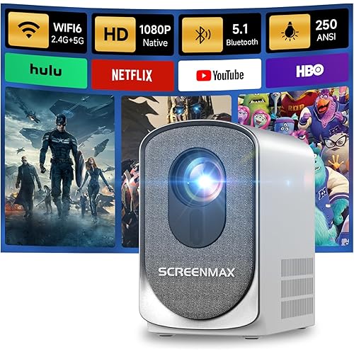 [Electric Focus] SCREENMAX C7 Mini Projector with WiFi and Bluetooth, 1080P Supported, Portable Projector for Outdoor & Indoor, Compatible with HDMI, Need Fire Stick for HULU, NETFLIX, YOUTUBE, HBO