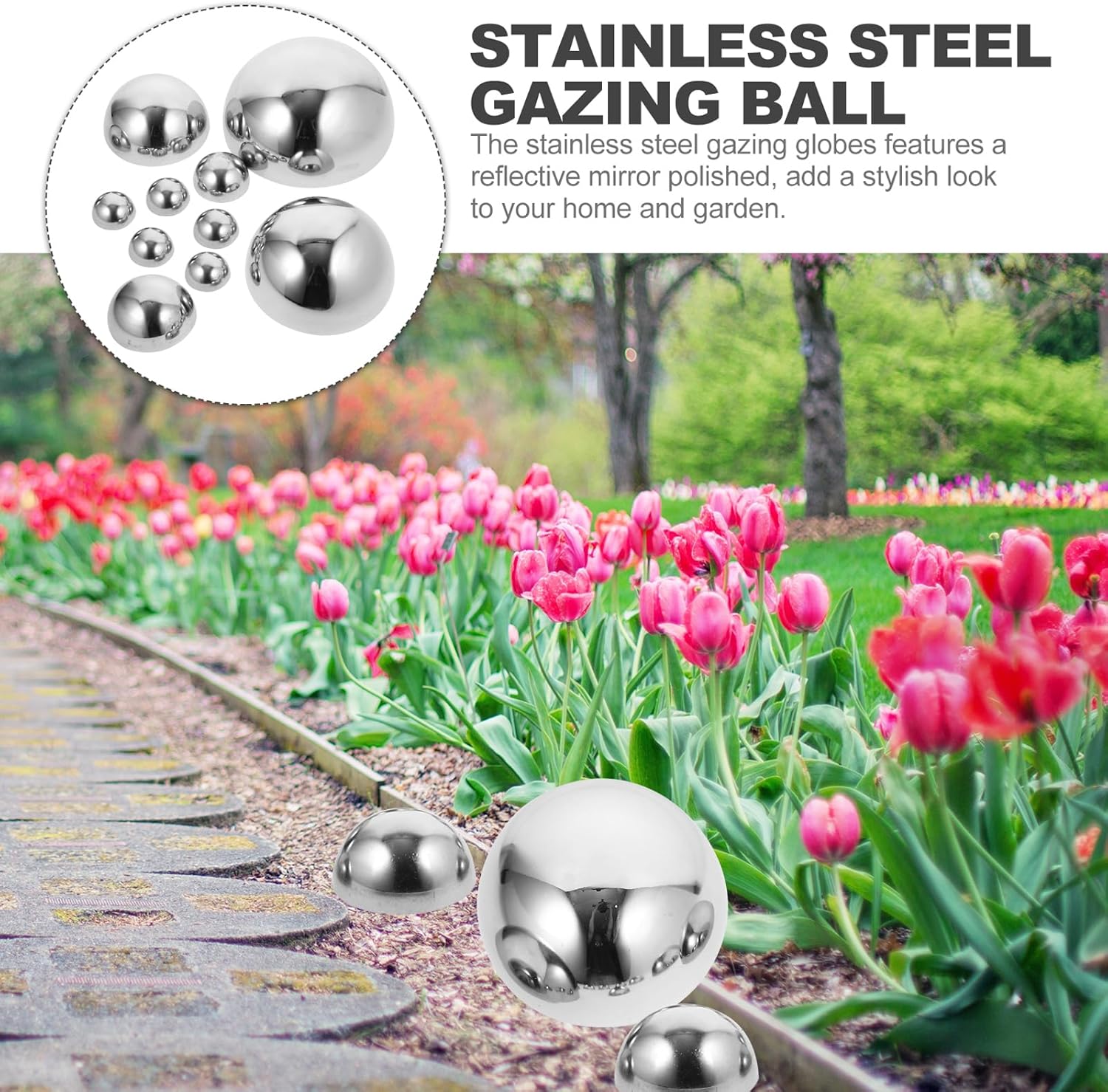 YARNOW 10Pcs Stainless Steel Gazing Balls - Mirror Polished Reflective Garden Spheres for Outdoor Decor, Home Pond, Swimming Pool, 6 Sizes