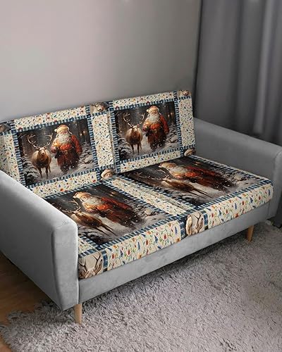 Miniatura 10 de Fundas de cojín para sofá de Navidad rojas, funda elástica para sofá con parte inferior elástica, fundas de sofá blancas con diseño geométrico