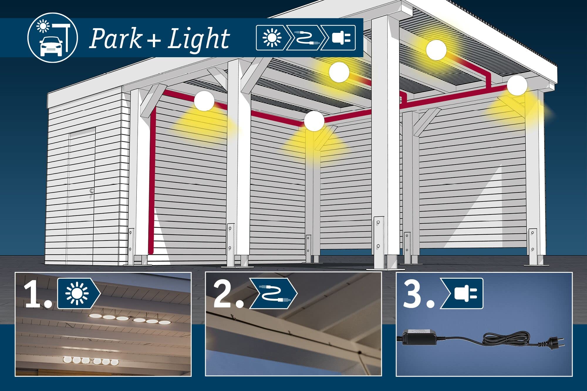 Paulmann 94551 Park + Light - Lámpara de exterior (IP65, máx. 5 W, luz solar, accesorio para garaje), color plateado