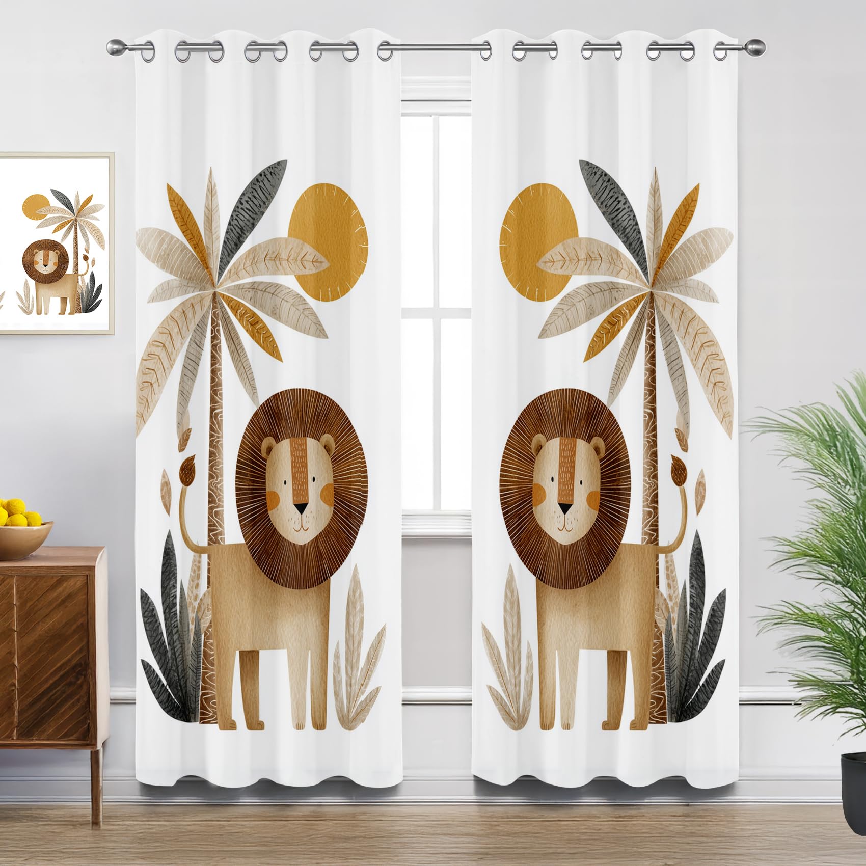 Mistela Kids Safari Animal Curtains for Living Room, Cartoon Lion Blackout Curtains 90x90, Thermal Insulated Extra Wide Bedroom Curtain Eyelet, 2 Panels Drapes Home Decor