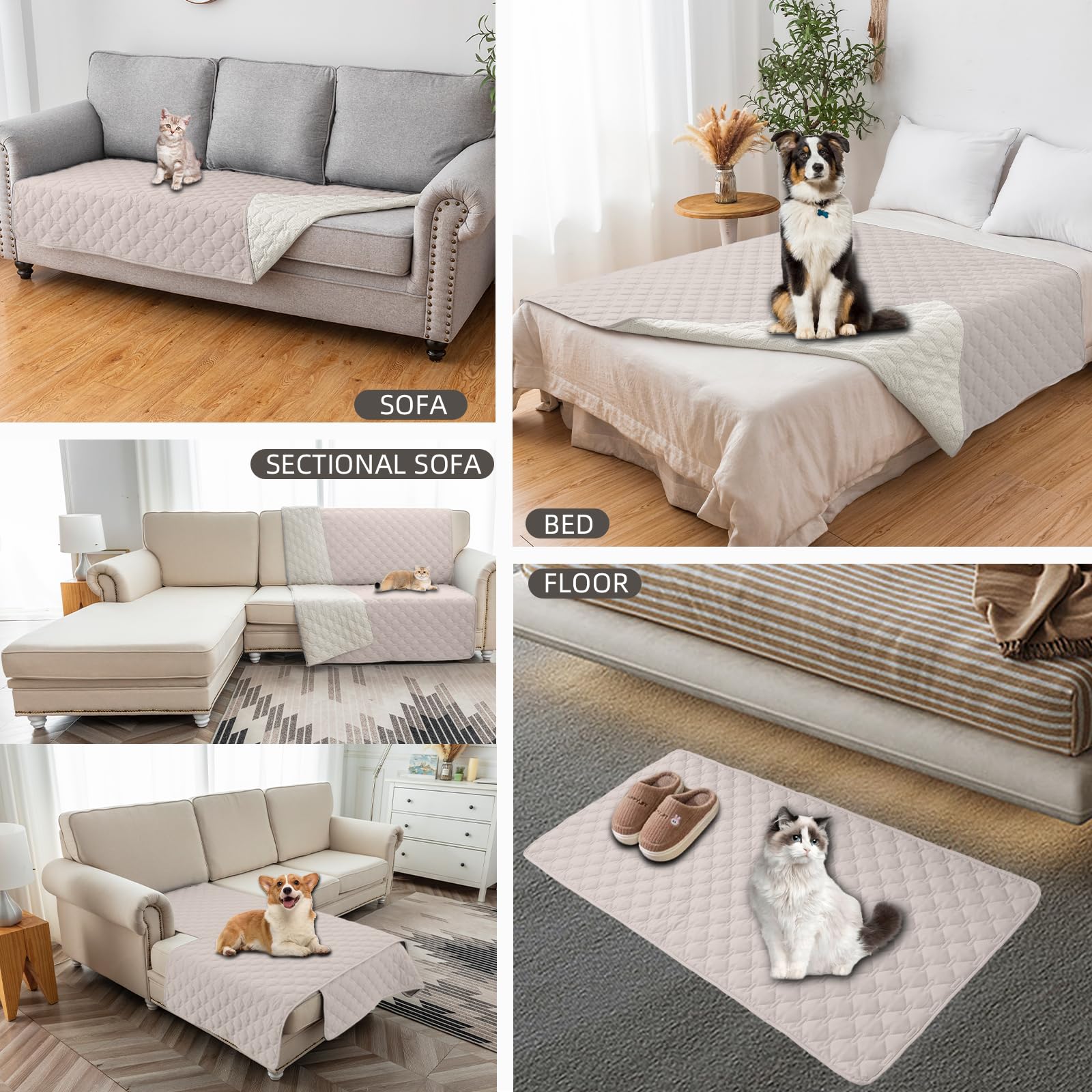 Coperta Impermeabile per Cani, Copridivano antigraffio gatto, Copridivano con Penisola per Animali con Fondo in Gomma Antiscivolo, Copriletto (Beige chiaro,76x178cm)