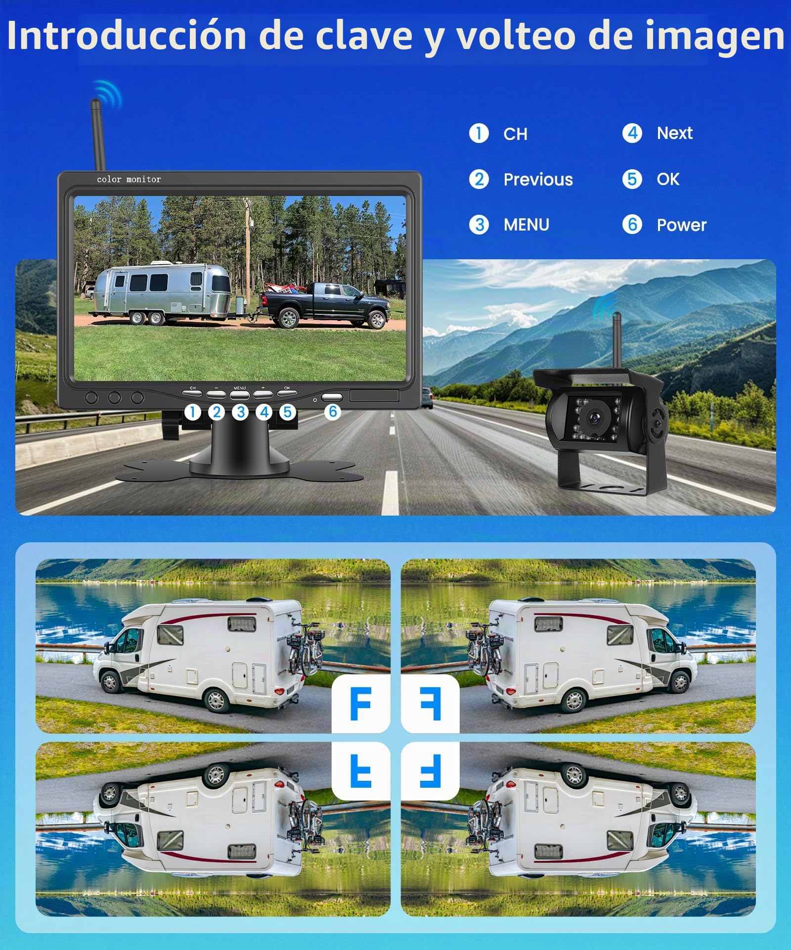 Hodozzy Cámaras de Visión Trasera Inalámbricas Digitales con Monitor IPS de 7 Pulgadas, Cámaras de Marcha atrás a Prueba de Agua IP68, Visión Nocturna por IR de 1080P, Compatible con BSD