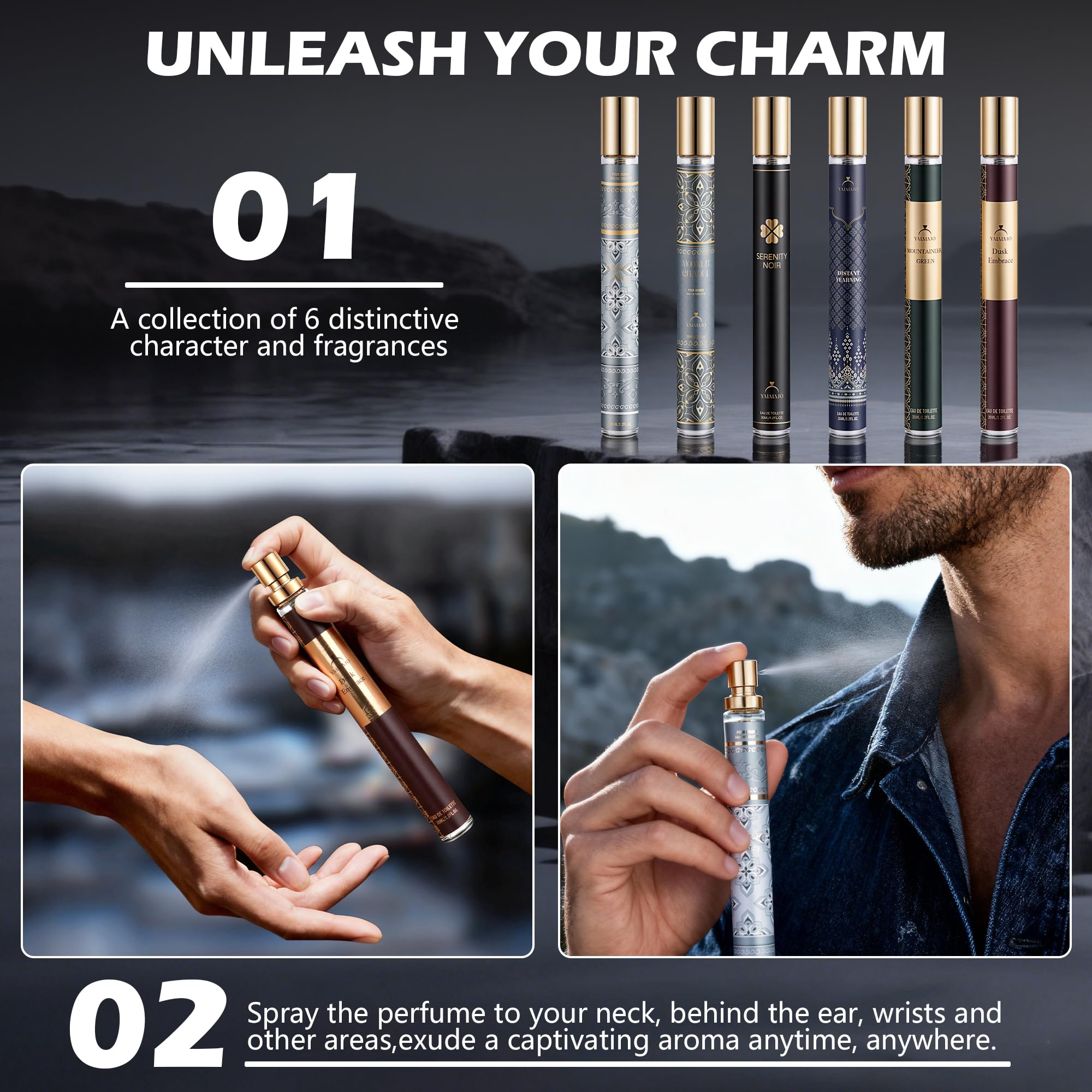 Profumo da uomo, 6 x 35 ml, Eau de Parfum, profumo da uomo, con bergamotto, vaniglia e sandalo, profumo duraturo in qualità profumata, fresco e sensuale, mini set di profumi da viaggio