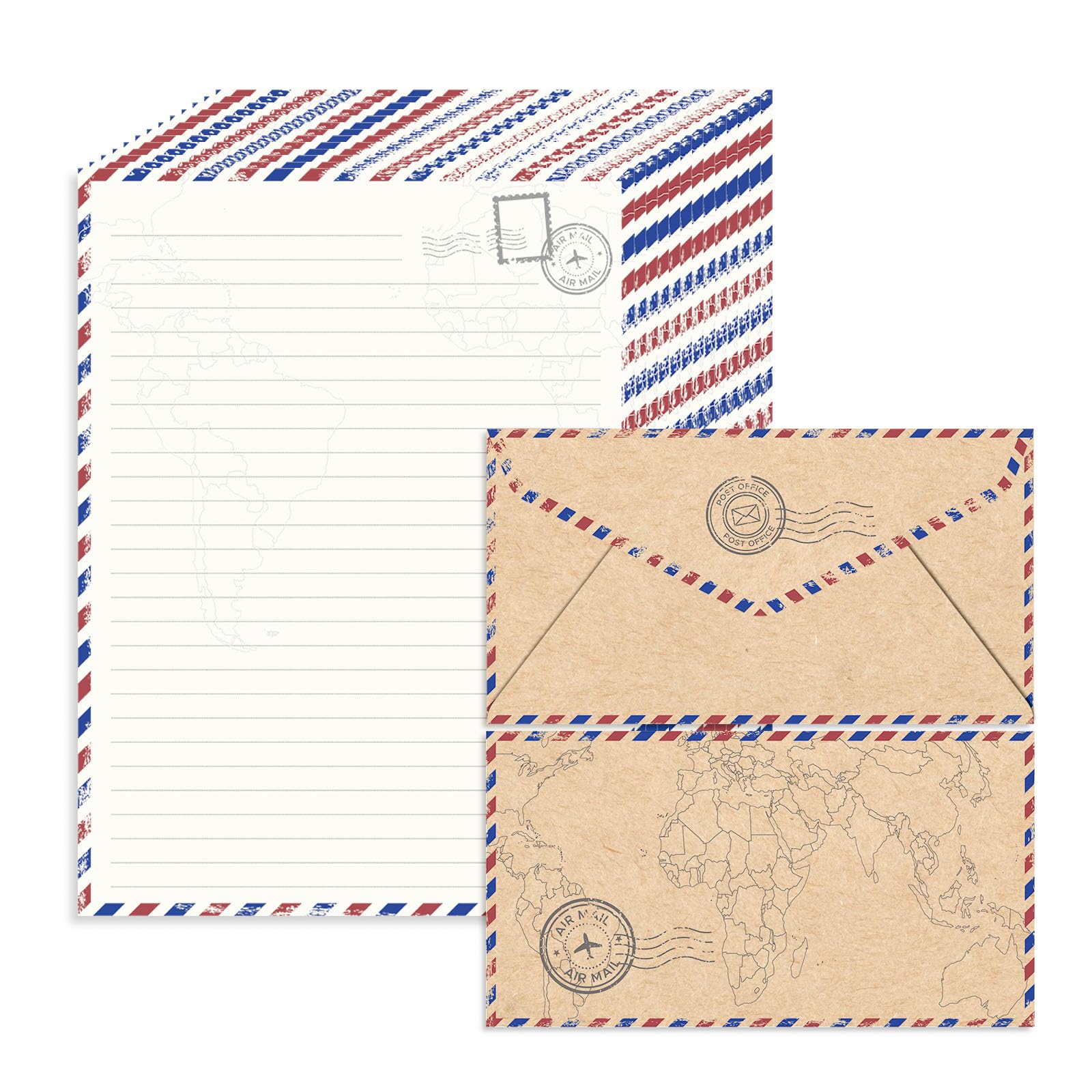90 Pack Airmail Stationery Paper Set, Vintage Letter Writing Paper and Envelopes Set for Invitations, thank you Letters, or Casual Letters(6.9 x 9.25 In)