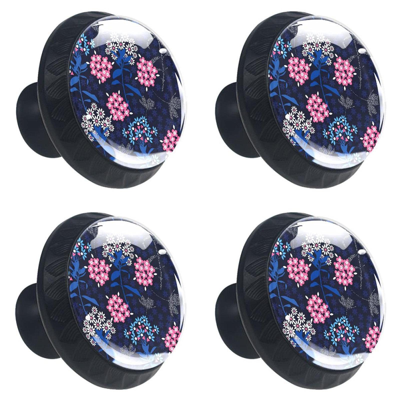 Boutons de tiroir en verre robuste et poignées florales multicolores