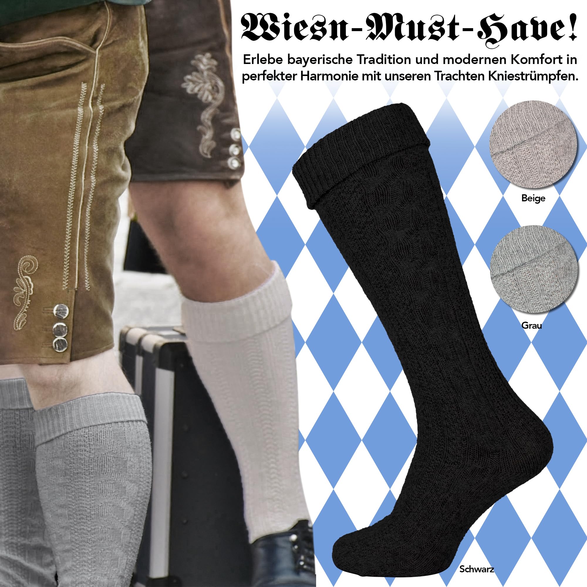 Black Snake 2 Paar Trachten Kniestrümpfe für Damen & Herren - mit Zopfmuster & Umschlagbund - weicher Baumwollmix - ideal zur Lederhose & Tracht