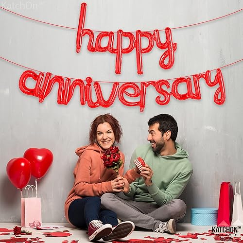 Miniatura 2 de KatchOn Letras de globos rojos de feliz aniversario 16 pulgadas pancarta de globos de aniversario con escritura para decoraciones de aniversario