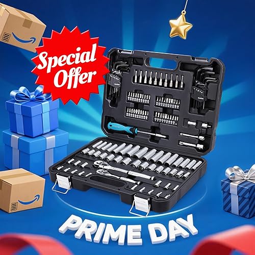 Miniatura 2 de DURATECH Kit de herramientas mecánicas de 121 piezas, incluye juego de enchufes SAE/métricos, trinquete de 72 dientes, destornillador magnético 40