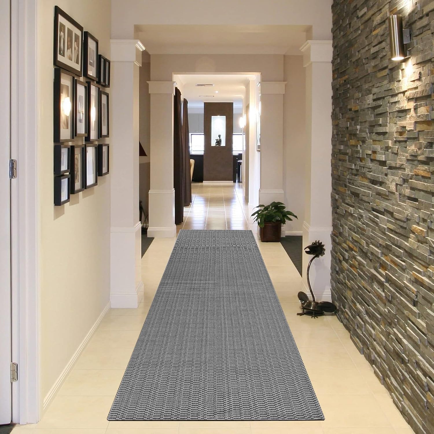 CAINANEL Boho Runner Rug 2'x8' Grey Hallway Runner Rug Farmhouse Laundry Room Rug Kitchen Runner 100% Woven Cotton Washable Indoor Outdoor Rug Runner for Doorway/Bedroom/Living Room
