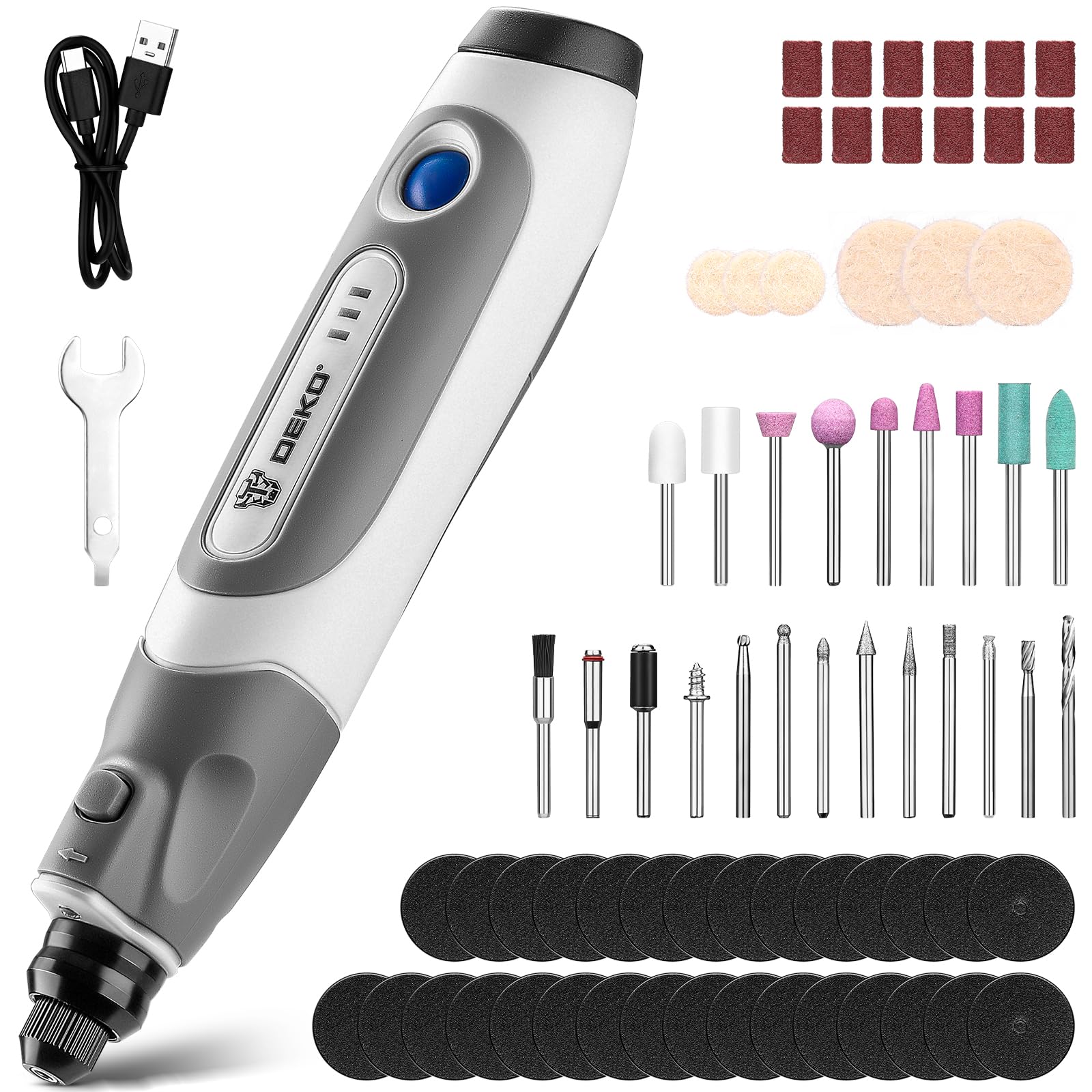 Mini Cordless Rotary Tool:DEKOPRO 3.7V Rotary Tool Variable Speed Display with Type-C Charging, Power Rotary Tool with 70 Accessories for Sanding,