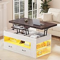 Vista 2 de Itaar Mesa de Centro con Tapa Elevable, Mesas de Centro 4 en 1 con Almacenamiento y Compartimento Oculto, Mesa de Centro Estilo Granja con 2 Cajones