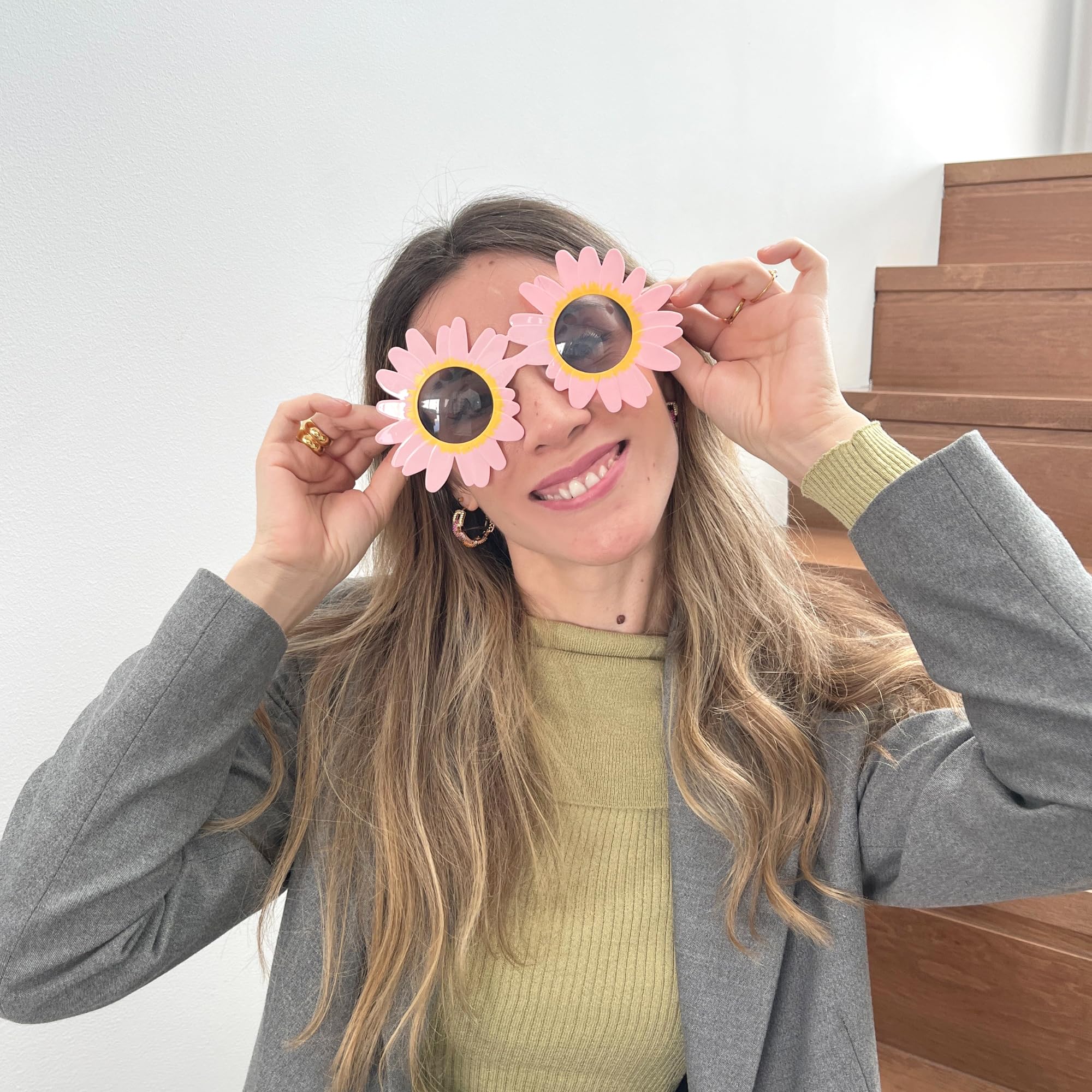 Gafas de Sol en forma de Girasol, gafas de sol sin montura, Gafas diseño flor Girasol, Gafas para disfraz, Gafas para fiesta, Gafas despedida de soltero/a, Gafas carnaval, Unisex (Rosas) - imagen 6