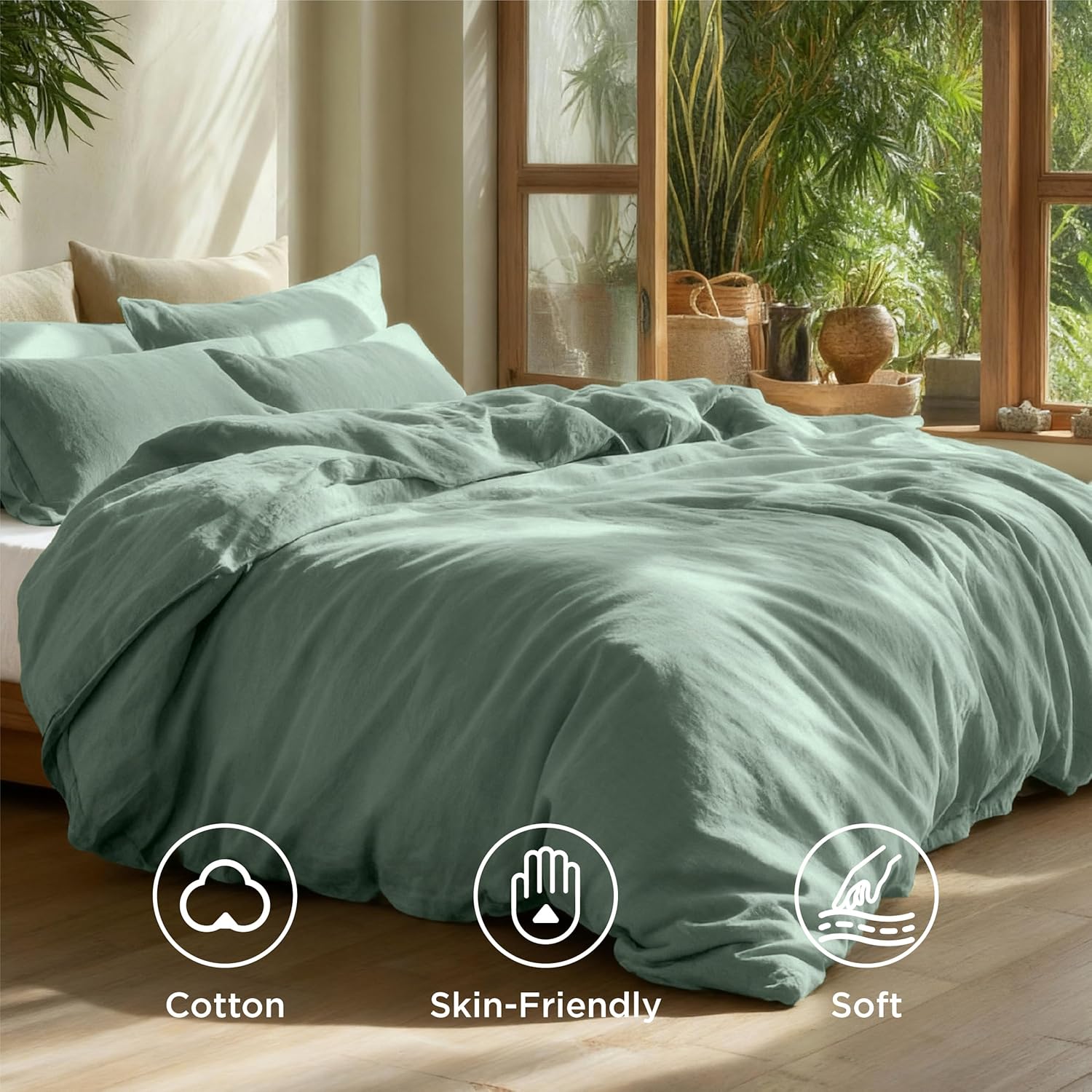 Bedsure 100% Washed Cotton Duvet Cover King Size - Iceberg Green Minimalist Cotton Duvet Cover Linen Like for All Seasons - GentleSoft™ Plain Simple Bedding (Iceberg Green, King, 104"x90") - Image 4
