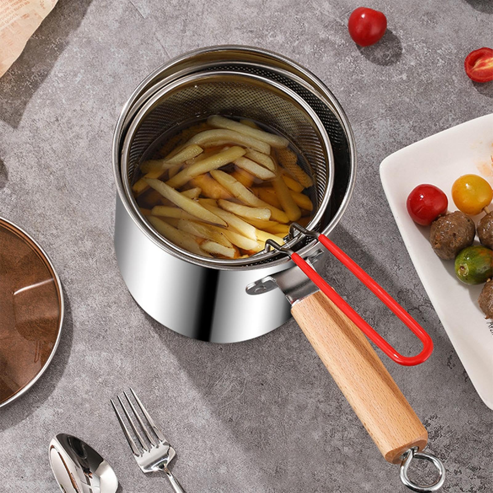 Friteuse En Inox 3,5 L Avec Panier - Poignée Anti-brûlure, Couvercle Transparent, Idéale Pour Frites, Poulet, Poisson