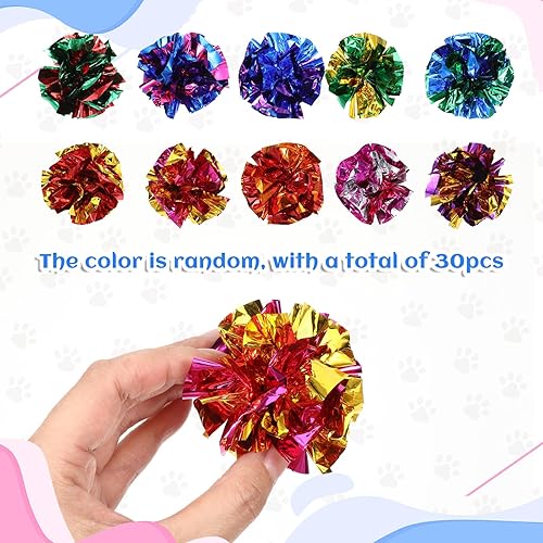 Miniatura 2 de 30 bolas arrugadas para gatos, bolas arrugadas de poliéster de 2.36 pulgadas para gatos, juguetes de bola de película de mylar, juguete colorido