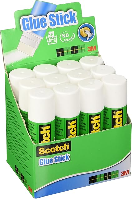 3M Scotch Permanent Glue Stick Solvent 1 Pack of 12 Sticks, 40g per Stick - Strong-Hold adhesive for Home, School or Office Use