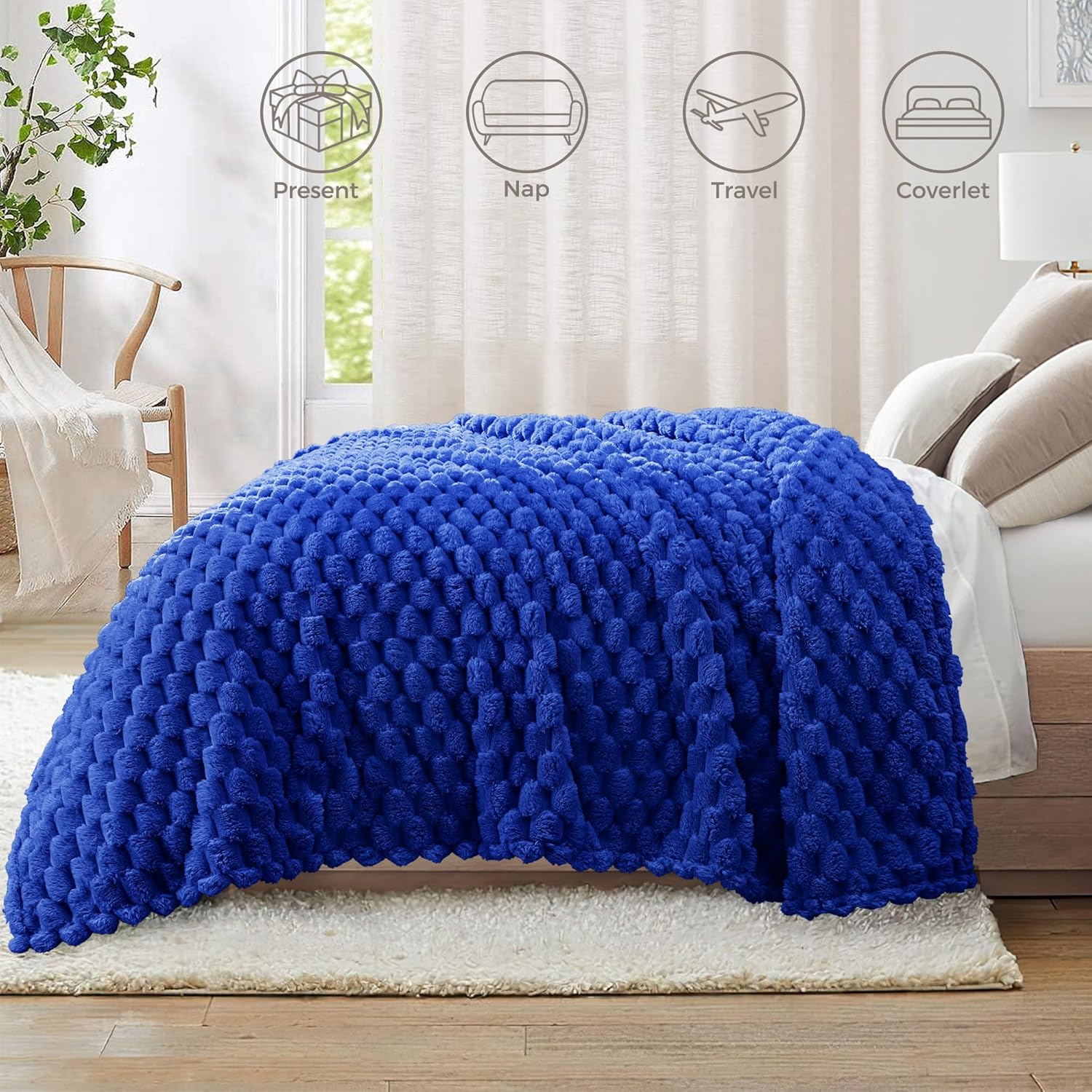 Whale Flotilla Throw Blanket for Couch with Jacquard Pattern, Fuzzy Soft Cozy Exquisite Blankets for All Season, Warm and Fluffy, 50x60 Inch, Blue - Image 6