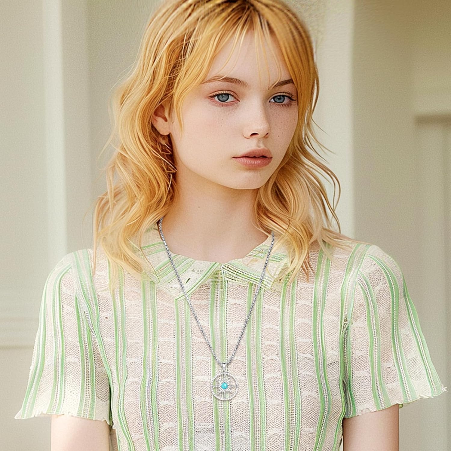 Compass Necklace for Women Men 925 Sterling Silver Pendant Urn Necklaces for Ashes Picture Locket Necklace Anchor Necklace Viking Necklace Crystals CZ Moonstone Abalone Shell Turquoise Compass Jewelry - Image 6