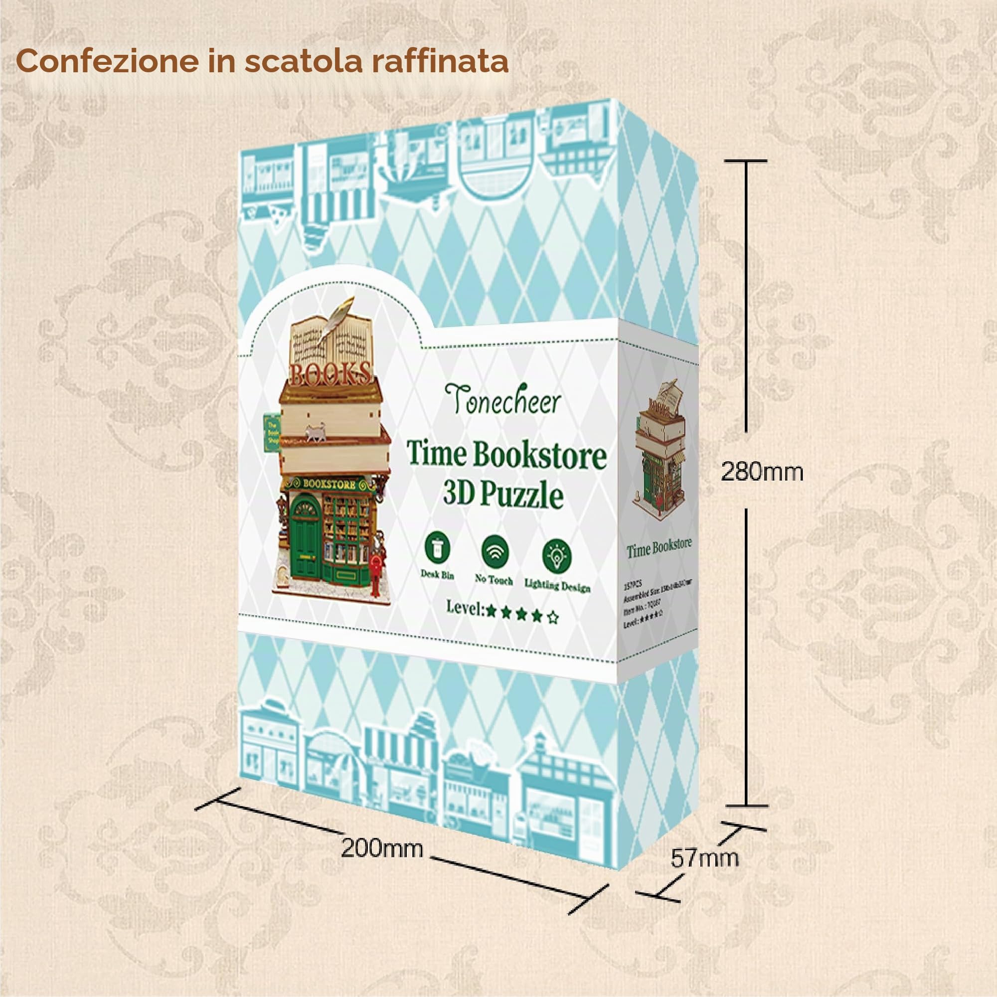 Tonecheer Puzzle 3D Kit, DIY Modello Casa Delle Bambole Scatola di Archiviazione Desktop Creativa, Decorazione Domestica con Apertura Automatica del Coperchio (libreria del tempo)