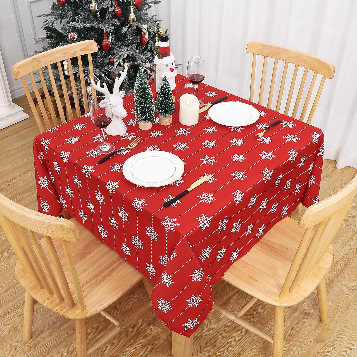 Hapterouse Square Christmas Tablecloths Red Wipe Clean Table Cloth Xmas