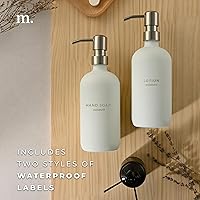 Vista 6 de MaisoNovo - Juego de dispensador de jabón de 2 piezas Botellas blancas de 16.9oz con bombas de acero inoxidable plateado