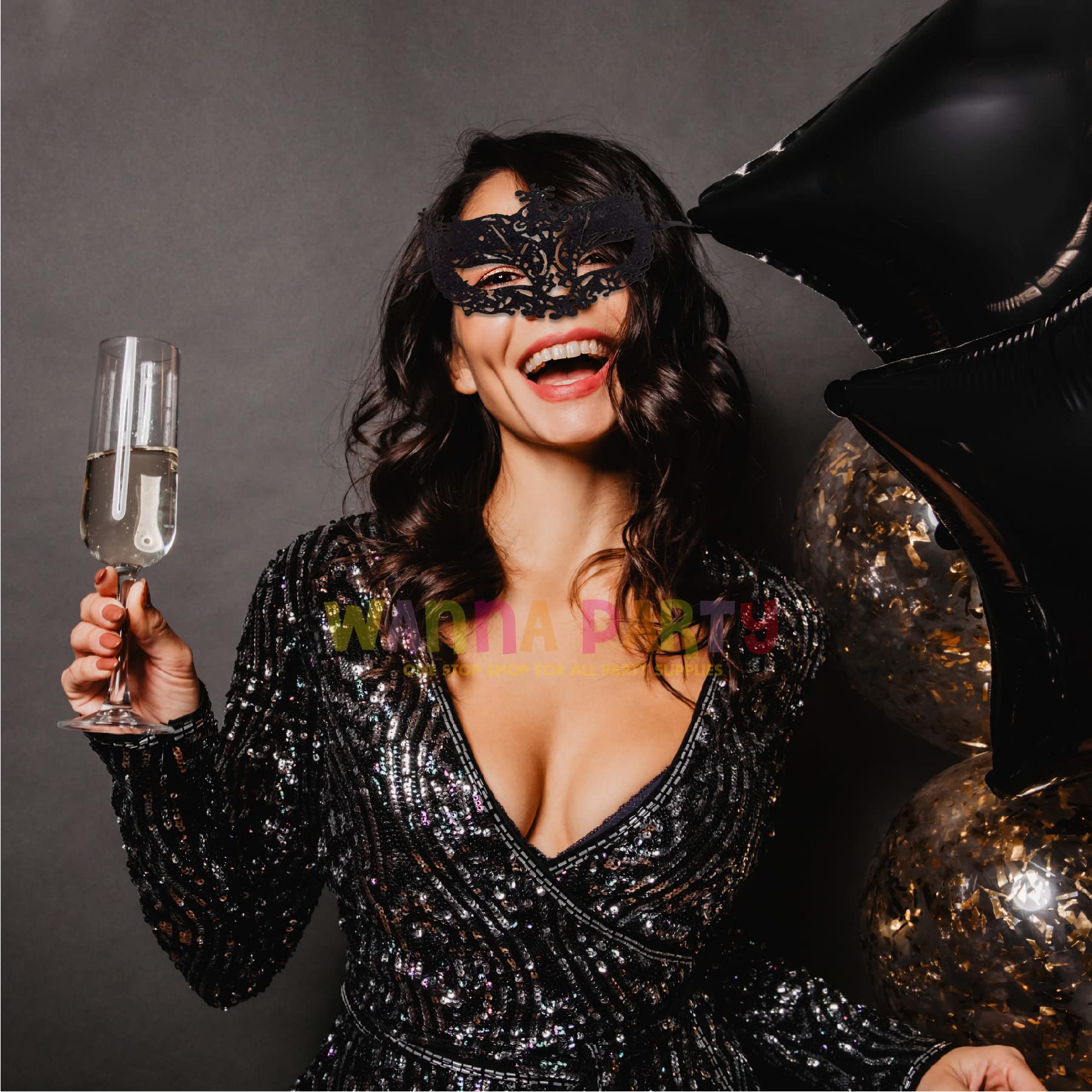 Wanna Party Fashionable Glitter Fashion Eye Mask - Black - Image 5 thumbnail