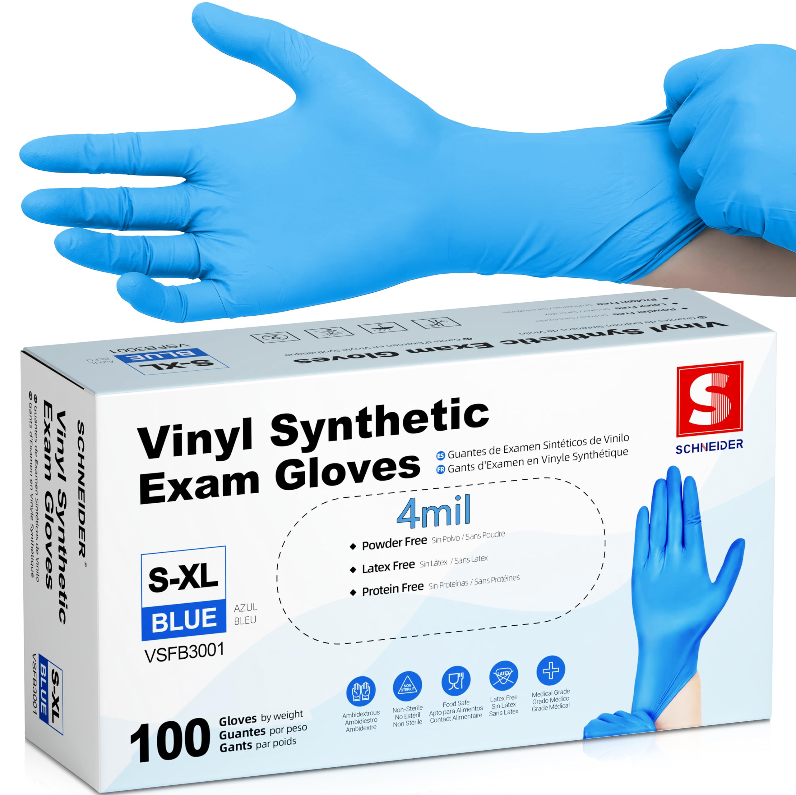 Schneider VSFB30 Blue Vinyl Synthetic Exam Gloves