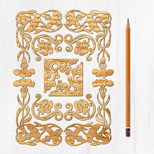 Ajoure - Cenefas de corte láser finas # Art Deco hojas flores florushes Art Nouveau patrón borde vintage chapa madera contrachapada silueta para