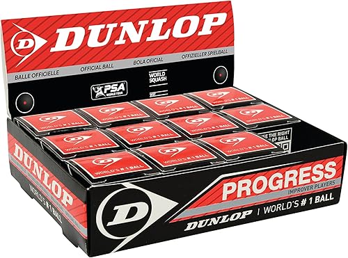 Dunlop Squash Balls Progress Red, para jugadores recreativos y aficionados, velocidad media