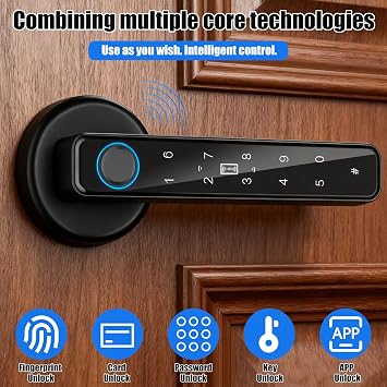 Smart Door Lock, 5-in-1 Fingerprint Door Lock, Automatic Smart Door Handle with APP Control/Fingerprint/IC Cards/Password/Backup Keys, Electronic Digital Locks Door Knob for Home Bedroom Hotel Office