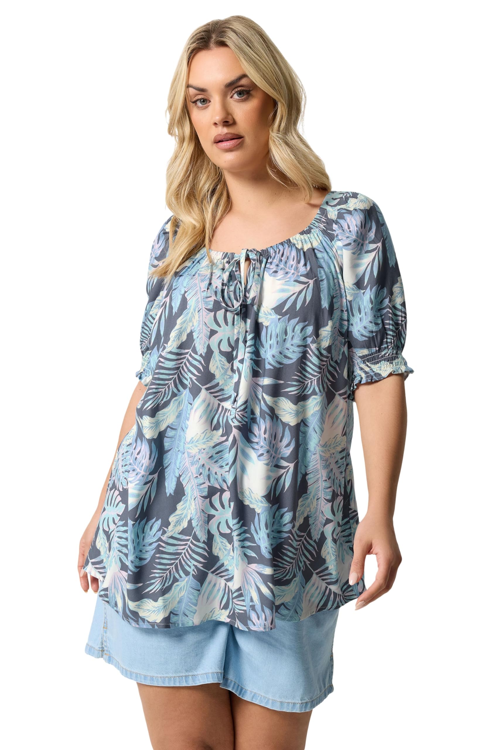 Yours Women's Tie Neck Blouse - Blue - Size 26-28