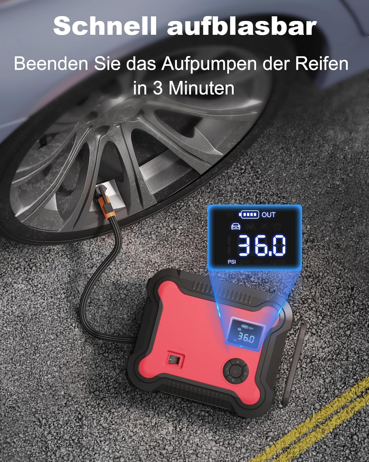 Inflating a tire with BuTure VAC BR700