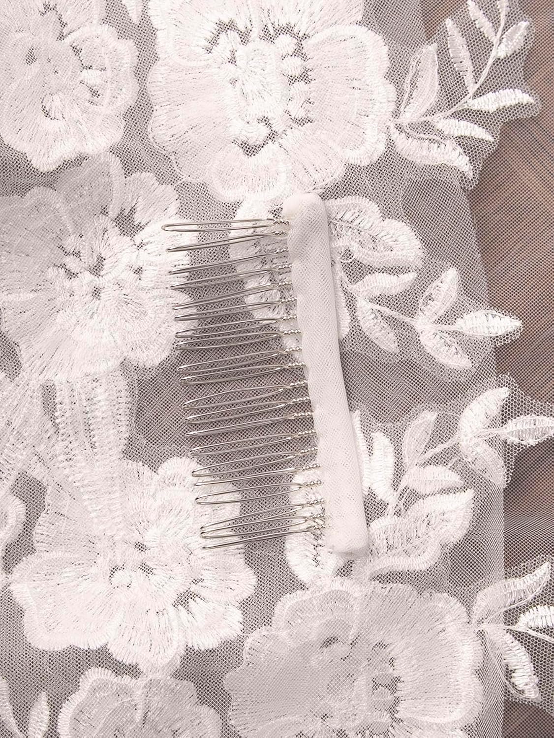 Mantilla Bridal Veil Fingertip Length Wedding Veils Full Lace Applique Edge with Comb