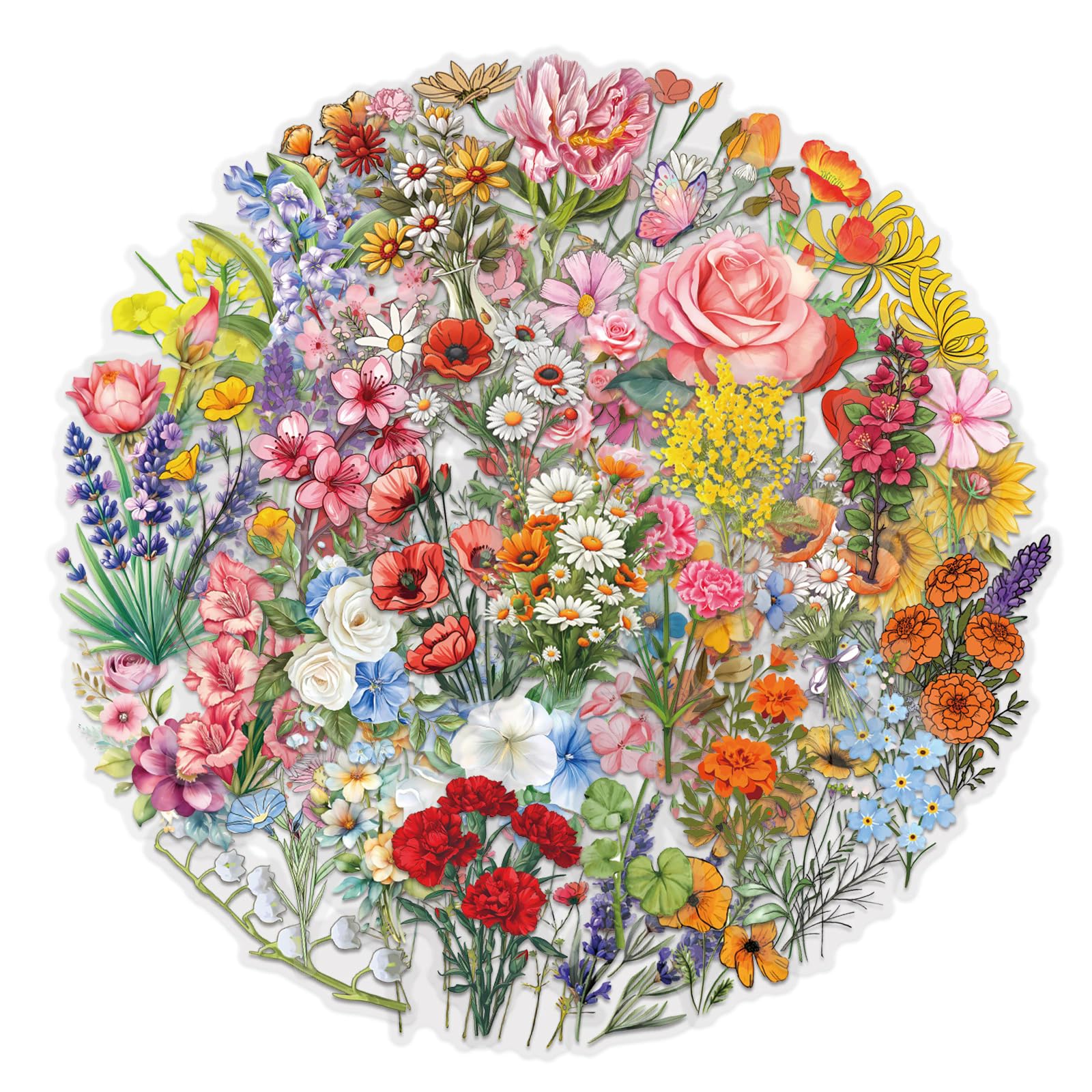 Floral Scrapbook Stickers 60pcs Transparent PET Watercolour Flower Designs for Journals Laptops Bottles Botanical Aesthetic Pack for Teens Adults DIY Craft Decoration — image 1