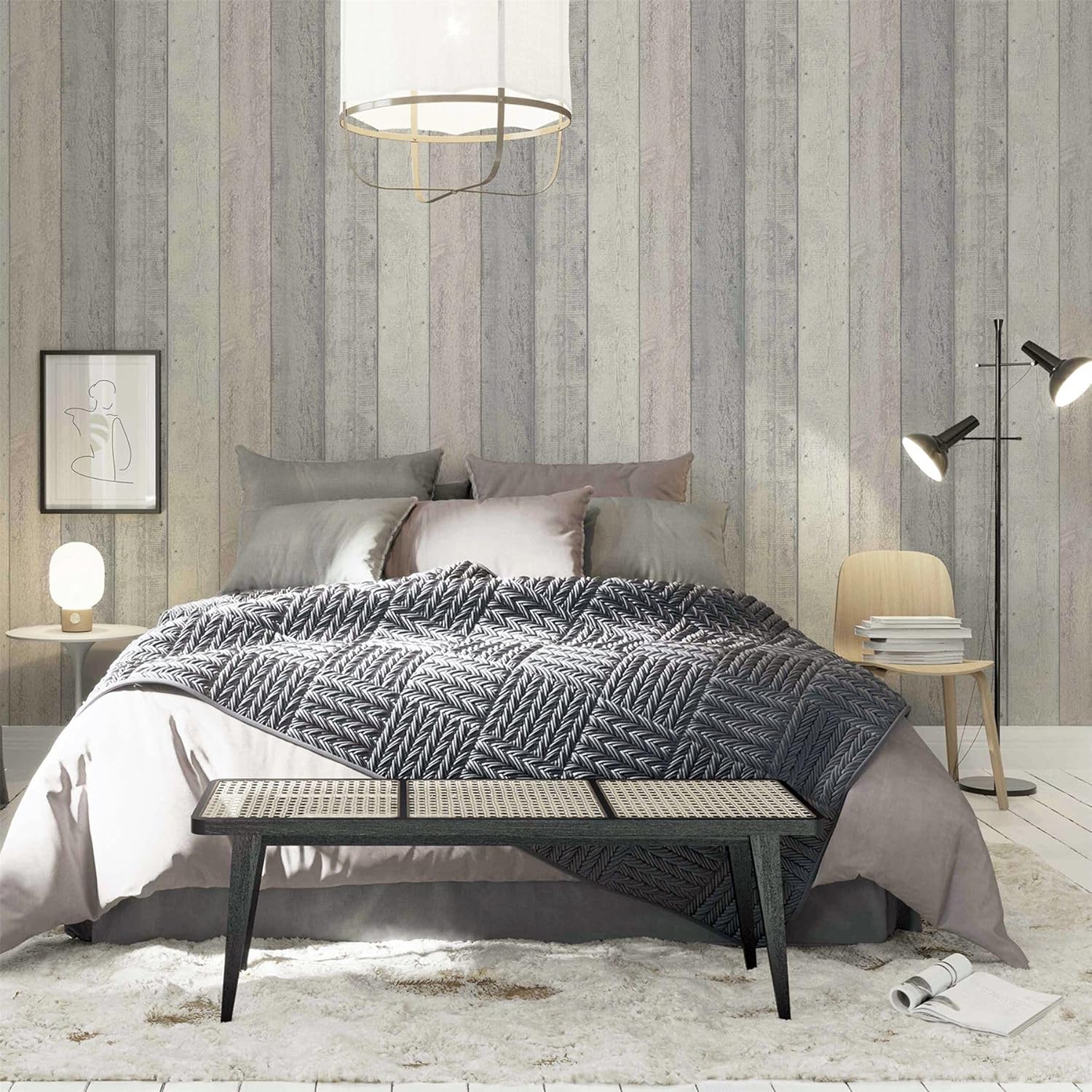 Painted Wood Panel Effect Grey Blush Wallpaper Grain Rustic Realistic arthouse
