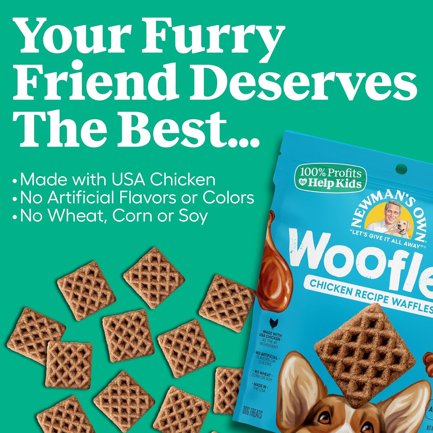 Newman's Own Chicken Recipe Woofles Waffle Dog Treats, 10 oz Bag (Pack of 6) — Limited Ingredients, Made with U.S. Farm Raised Chicken, No Artificial Flavors or Colors, Training Rewards, Made in USA