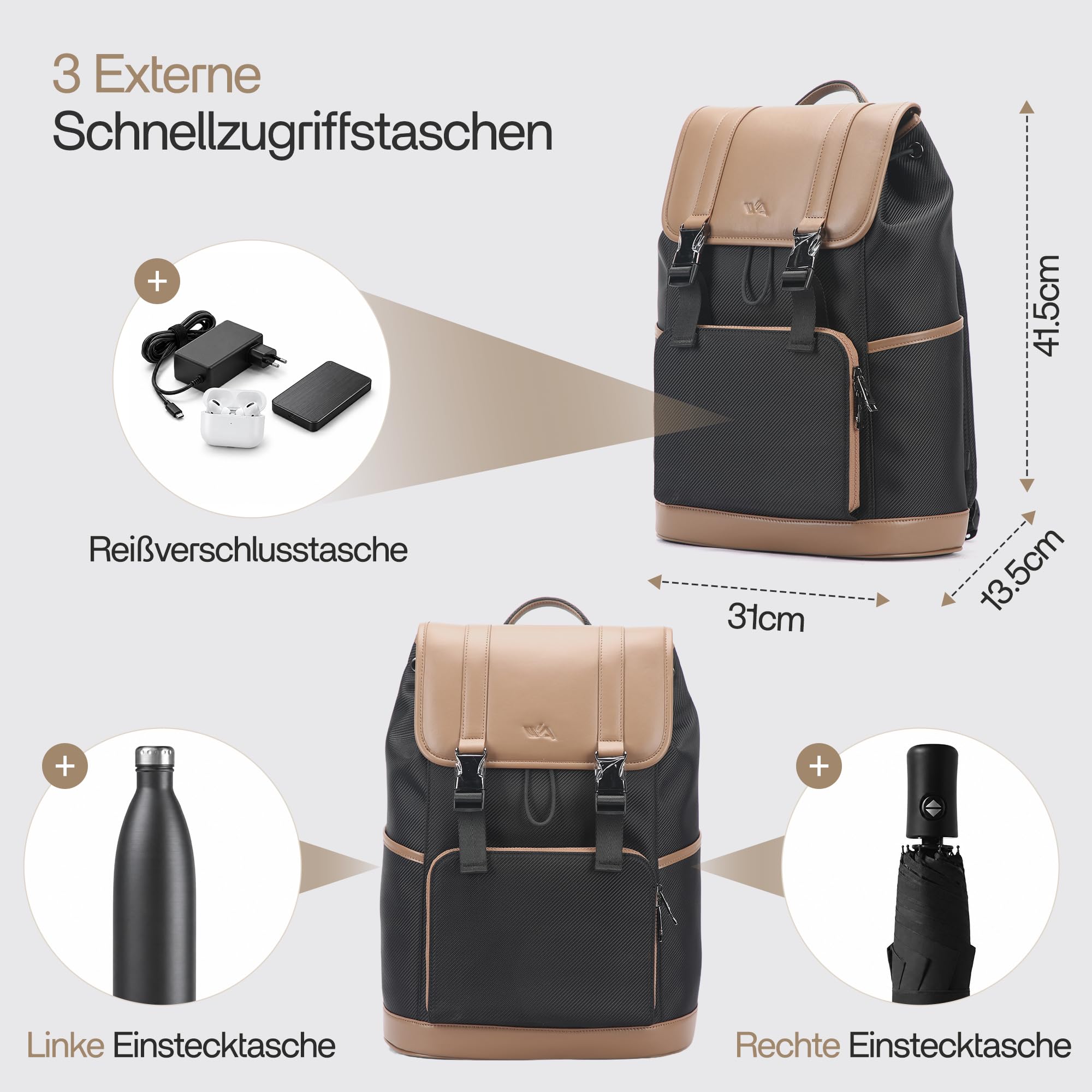 Unisex Premium Modern Hochwertiger Rucksack - Perfekt für die Arbeit und Uni - Mit einem integrierten 15.6 Zoll Laptopfach