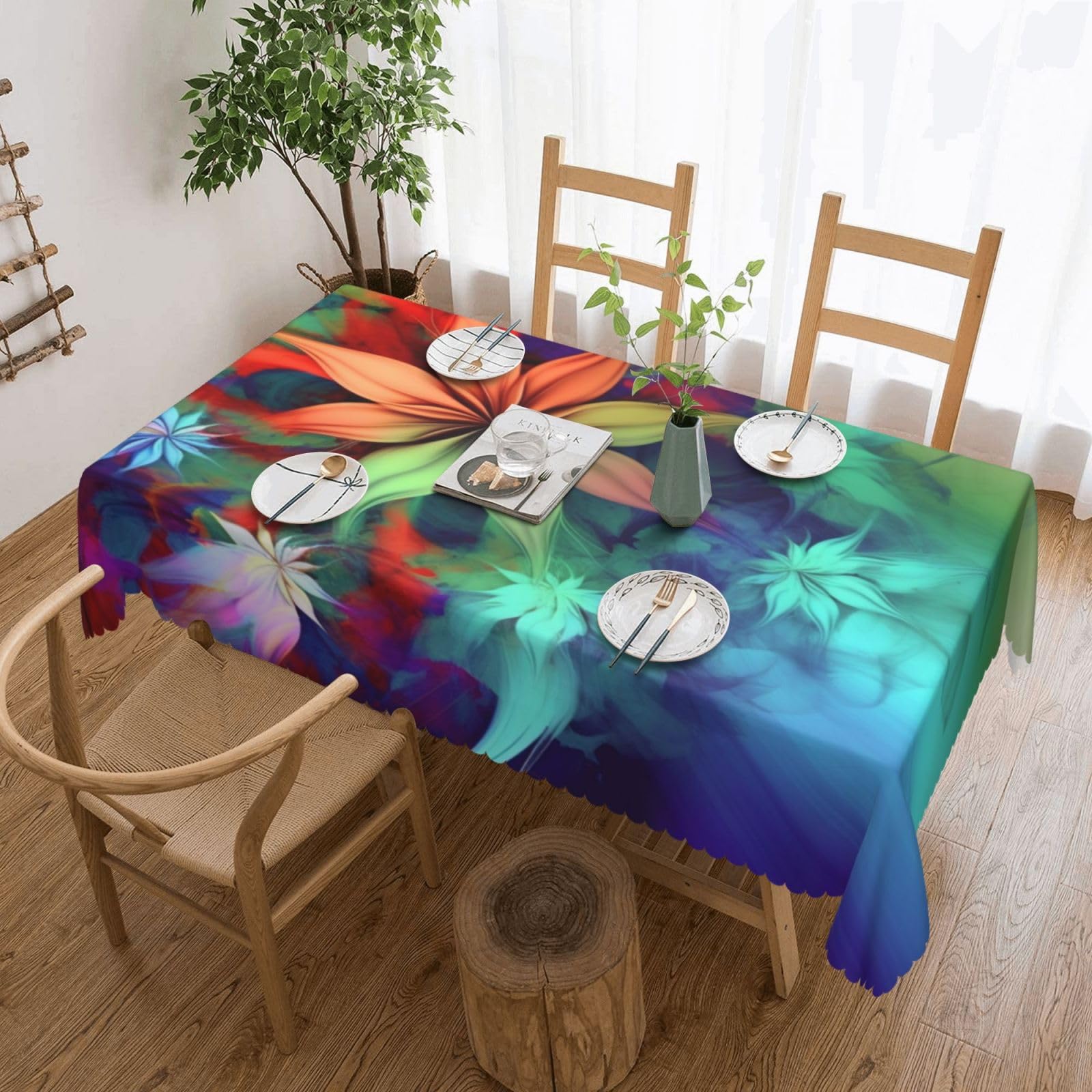 Nappe rectangulaire motif floral abstrait 137x183 cm lavable anti-poussière