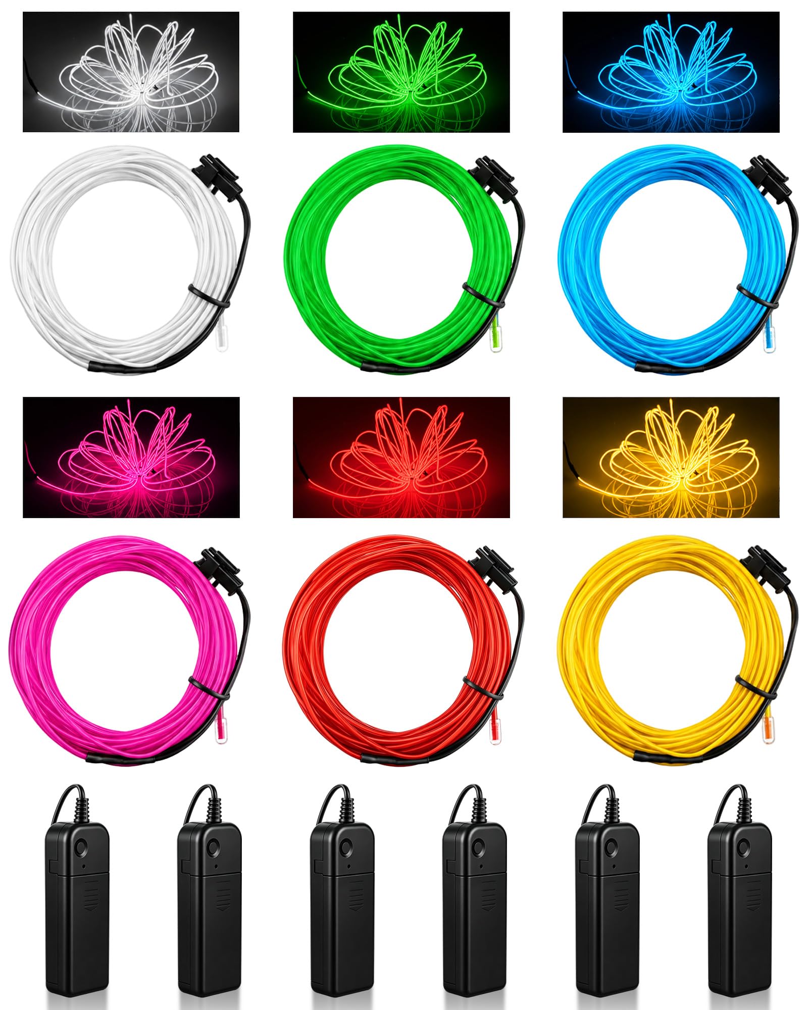 Konohan 6 Pack 6.56 ft El Wire Lights, Wearable LED Lights for Costume DIY