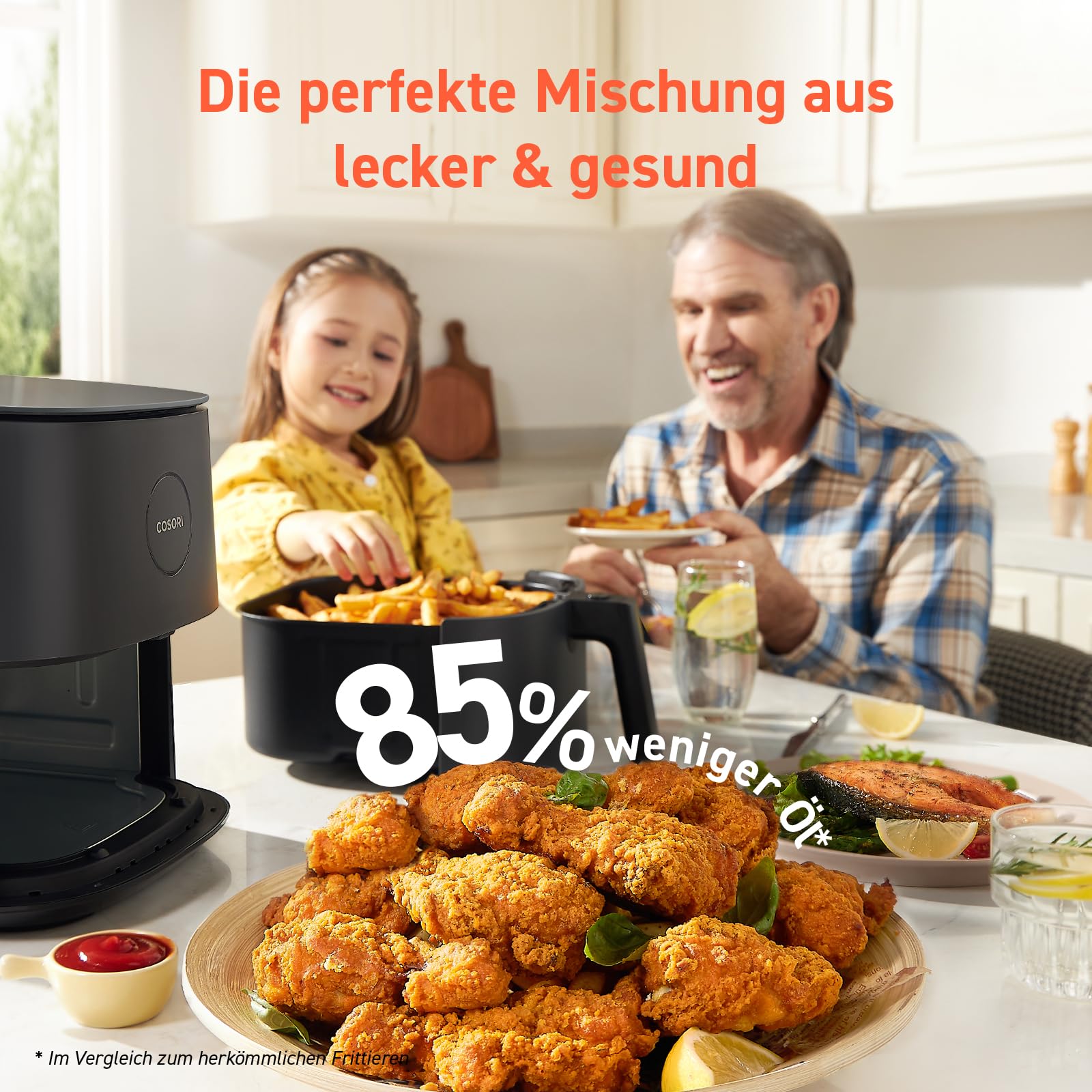 COSORI Airfryer | 4,7L 7-in-1 Heissluftfritteuse | Max 230℃ & 55dB leise Heißluftfritteuse | 100+ Rezpete | 55% Energiesparend | spülmaschinenfest | Hellgrau | L501