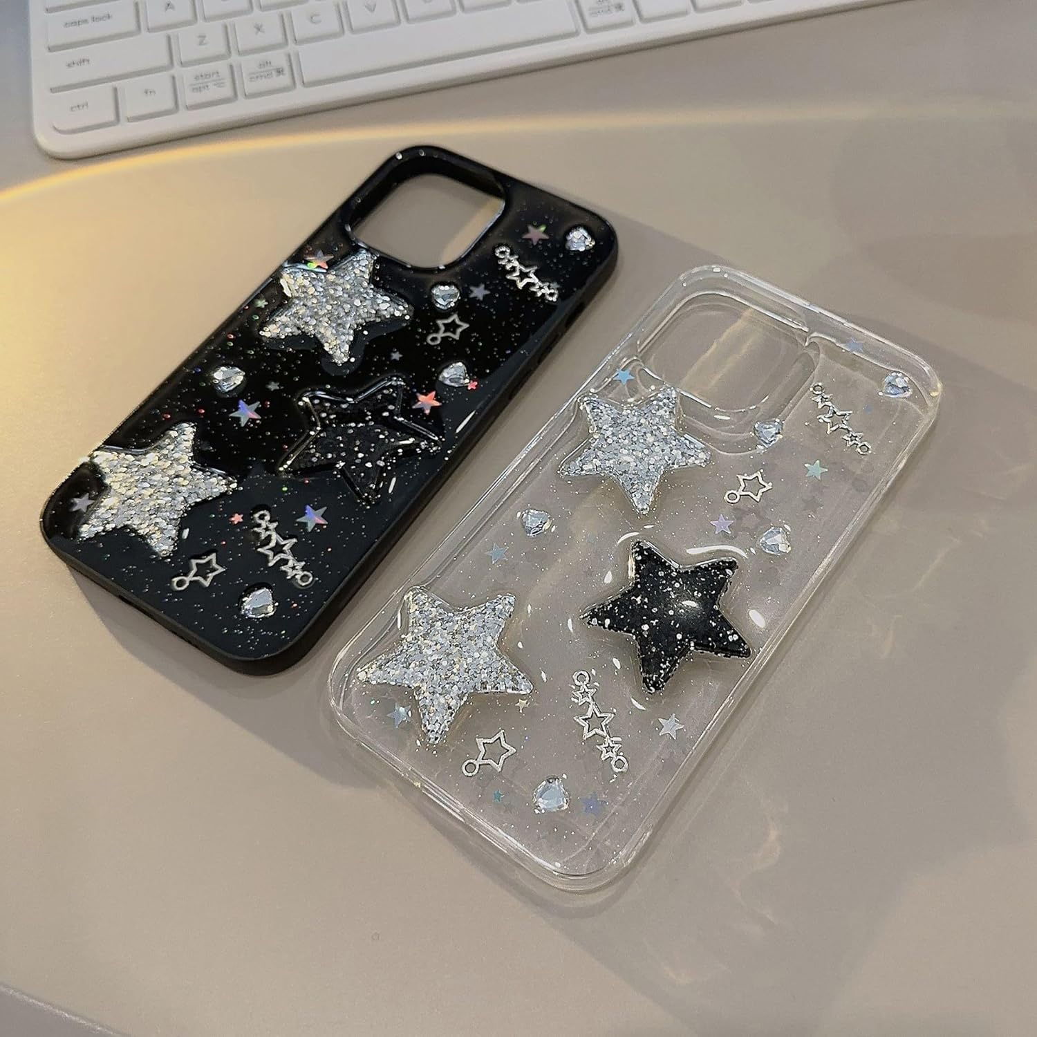 for iPhone 16 Pro Max Case Bling Stars 3D Hearts Diamond Twinkle Star Glitter Y2K Spark Luxury Girly Aesthetic Personalized Design for Women Girls Teens TPU Case, 6.9", Black - Image 7