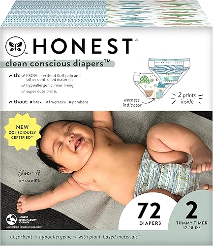The Honest Company Pañales Clean Conscious  A base de plantas, sostenibles  Turtle Time + Dots & Dashes  Club Box, tamaño 2 (12-18 libras), 72