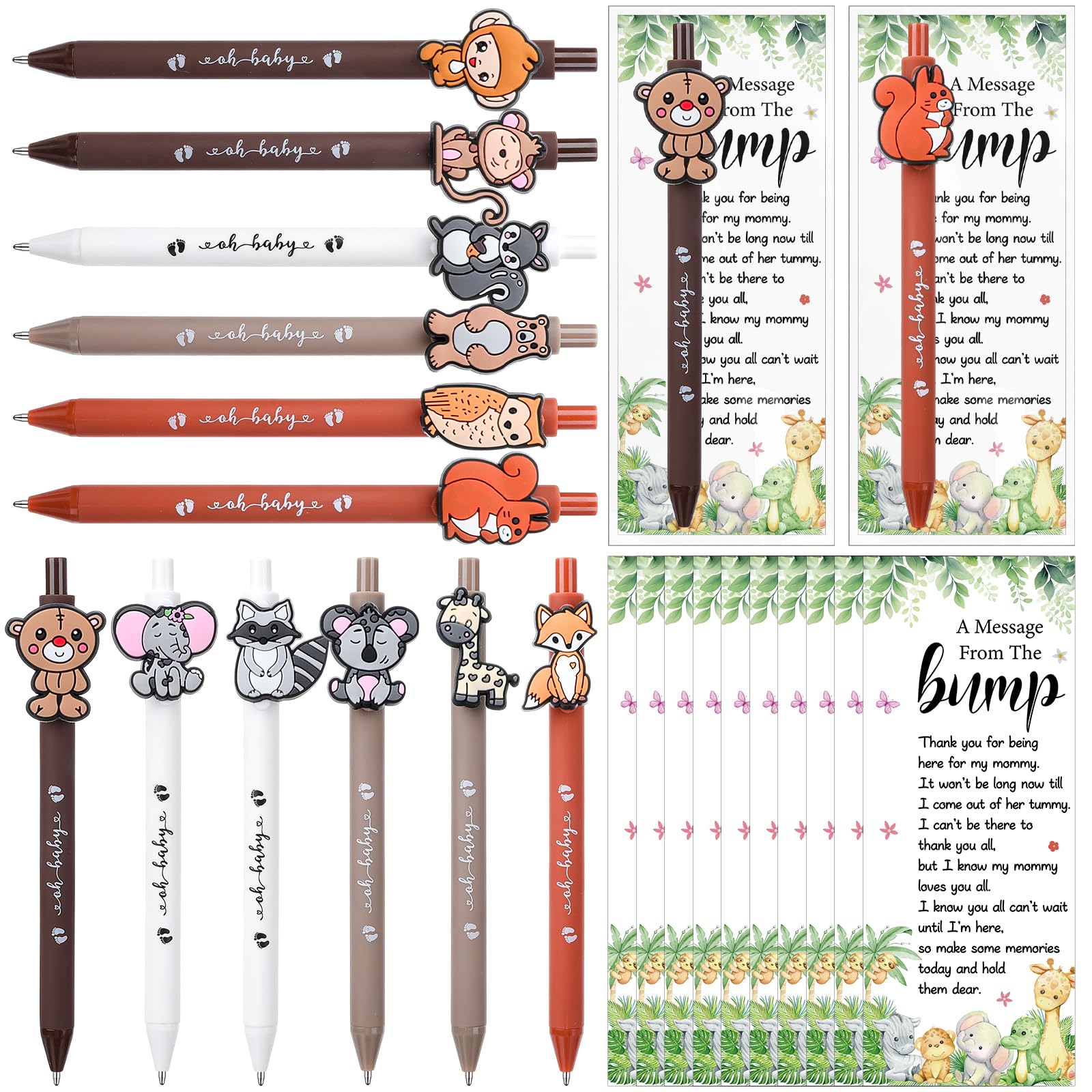Uoeo 24 Sets Baby Shower Favours for Guests Jungle Animal Ballpoint Pens